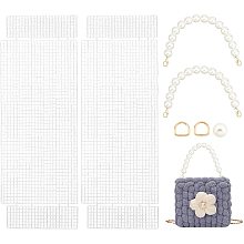 WADORN 2 Sets DIY Crochet Knitting Bag Making Kit, Hand-Knit Woven Bag Making Tools Including Mesh Clear Plastic Canvas Sheets Imitation Pearl Straps Iron D Rings Handbag Crafting Material Accessory