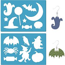 GORGECRAFT 2 Styles Halloween Earrings Making Template Pumpkin Stencils Reusable Bat Spider Witch Ghost Spider Star Moon Acrylic Cutting Stencils for Bracelets Earrings Jewelry Making Crafts Painting