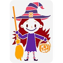 FINGERINSPIRE Witch Stencil for Painting 8.3x11.7inch Reusable Cartoon Witch Painting Stencil Halloween Themed Pattern Stencil for Painting on Wall Wood Furniture DIY Holiday Party Home Decor