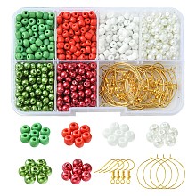 DIY Christmas Theme Earring Making Kit, Including Seed & Glass Imitation Pearl Beads, Brass Wine Glass Charm Rings & Earring Hooks, Mixed Color, 1030Pcs/box