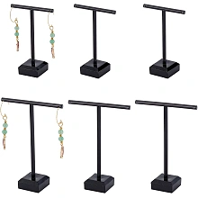 FINGERINSPIRE 6Pcs Acrylic Earrings Stand Holder T-Shape with Holes Ear Studs Display Rack Jewelry Organizer Earring Retail Display Photography Props(Black-Square Base, 2 Heights: 3.7inch & 4.5inch)