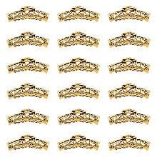 DICOSMETIC 20Pcs Tibetan Style Alloy Curved Tube Beads, Curved Tube Noodle Beads, Hollow, with Rose Flower, Antique Golden, 42x14mm, Hole: 7mm