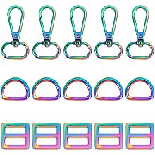 GORGECRAFT 3 Style 15PCS Rainbow Swivel Hook Claw Clasp Include Colorful Swivel Hook with D Rings and Tri-Glide Slide Buckles for Making Keychain Lanyard Dog Collar Bag Purse Hardware DIY Craft