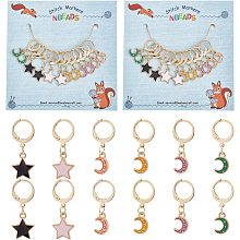 NBEADS 24 Pcs Star Moons Stitch Markers, Alloy Enamel Crochet Stitch Marker Charms 304 Stainless Steel Clasp Locking Stitch Marker for Knitting Weaving Sewing Jewelry Making