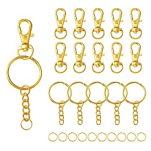 Honeyhandy 10Pcs Alloy Swivel Lobster Claw Clasps, Swivel Snap Hook, Jewellery Making Supplies, with 10Pcs Iron Split Key Rings and 10Pcs Iron Open Jump Rings, Golden, 30.5x11x6mm, Hole: 5x9mm