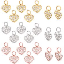 NBEADS 24 Pcs Heart Shape Brass Zirconia Beads, 3 Colors Micro Pave Cubic Zirconia Stones Heart Charm Pendant Beads for Jewelry Making