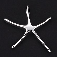 PandaHall Elite Brass Starfish/Sea Stars Pendants, Silver, 32x32mm, 6pcs