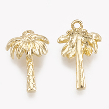 Honeyhandy Brass Charms, Real 18K Gold Plated, Coconut Tree, 14.5x9x3.5mm, Hole: 1mm