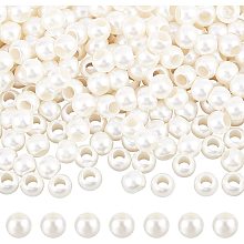 NBEADS 300pcs Plastic European Pearl Beads, Creamy White Big Hole Plastic Imitation Pearl Round Faux Pearls Loose Rondelle Spacer European Beads for DIY Dreamcatcher Jewelry Making, Hole: 5.8 mm