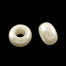 Honeyhandy ABS Plastic Imitation Pearl Rondelle Large Hole European Beads, White, 12x7mm, Hole: 5mm, about 980pcs/500g