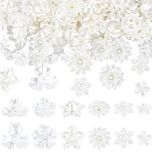 NBEADS About 120 Pcs Flower Bead Caps, 6 Styles Opaque ABS Plastic Imitation Pearl Flower Beads White Flower Imitation Pearl Bead Caps Floral End Caps for DIY Necklace Earrings Jewelry Making