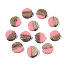 Honeyhandy Resin & Wood Cabochons, Flat Round, Light Coral, 10x2.5~4mm