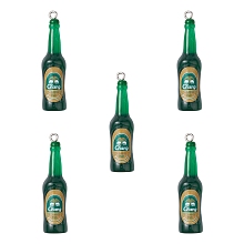 Honeyhandy Transparent Resin Pendants, with Stickers and Platinum Tone Iron Loops, Mini Beer Bottle Charms, Green, 36x10mm