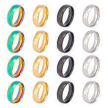 UNICRAFTALE 16pcs 4 Colors Ring Core for Wood Turning Size 7 Laser Engraving Finger Ring Stainless Steel Simple Flat Plain Band Finger Ring DIY Wide for Women Men Gift