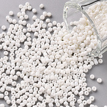 Honeyhandy Glass Seed Beads, Opaque Colours Seed, Round, White, Size: about 2mm in diameter, hole:1mm, about 30000pcs/pound