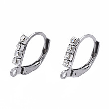 Honeyhandy 304 Stainless Steel Leverback Earring Findings, with Clear Cubic Zirconia and Horizontal Loop, Stainless Steel Color, 14x12mm, Hole: 1.5mm, Pin: 0.7mm