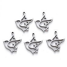 Honeyhandy 304 Stainless Steel Pendants, Laser Cut, Dove, Stainless Steel Color, 17x12x1mm, Hole: 0.9mm