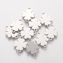 Honeyhandy 201 Stainless Steel Links Connectors, Laser Cut, with Four Leaf Clover, Stainless Steel Color, 15.5x11.2x1mm, Hole: 1mm