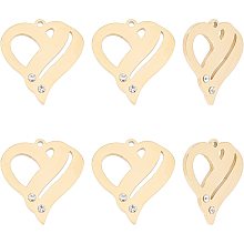 UNICRAFTALE 6Pcs Golden Heart Pendants Love Pendant with Rhinestone Stainless Steel Hollow Charm for Jewelry Making 23.5mm