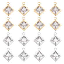 UNICRAFTALE 16pcs 2 Colors Rhombus Charms with Crystal Rhinestone 304 Stainless Steel Pendants Hypoallergenic Metal Charms for Bracelets Necklaces Jewellery Making