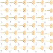 UNICRAFTALE About 500pcs Golden Stud Earring Findings with 500pcs Plastic Ear Nuts 304 Stainless Steel Flat Pad Earring Post Hypoallergenic Metal Ear Studs for DIY Earrings Jewelry Making 12mm