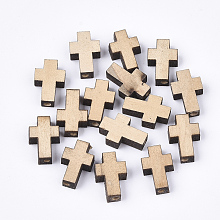 Honeyhandy Natural Wooden Beads, Cross, Wheat, 15x9.5x4.5mm, Hole: 1.8mm