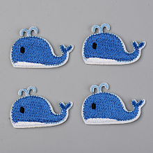 Honeyhandy Computerized Embroidery Cloth Iron on/Sew on Patches, Appliques, Costume Accessories, Whale Shape, Blue, 28x44x1mm