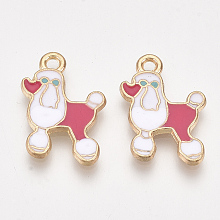 Honeyhandy Alloy Enamel Puppy Pendants, Cadmium Free & Lead Free, Poodle Dog, Light Gold, Cerise, 19x14x1.5mm, Hole: 1.6mm