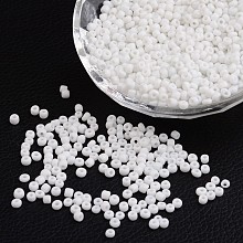 Honeyhandy 8/0 Opaque Colours Round Glass Seed Beads, White, Size: about 3mm in diameter, hole:1mm, about 1101pcs/50g