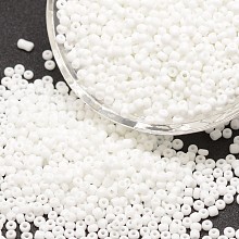 Honeyhandy 8/0 Glass Seed Beads, Grade A, Round, Opaque Colours, White, 2.8~3.2mm, Hole: 1.0mm, about 1500pcs/50g