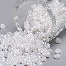 Honeyhandy Glass Seed Beads, Ceylon, Round, White, 3mm, Hole: 1mm, about 2222pcs/100g