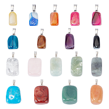 Natural Mixed Gemstone Pendants, Dyed, with Stainless Steel and Brass Findings, Cuboid & Nuggets, 18pcs/set