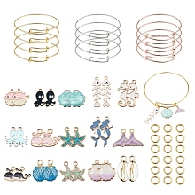 SUNNYCLUE DIY Ocean Theme Bangle Making Kits, with Alloy Enamel Pendants and Adjustable Brass Expandable Bangle Makings, Mixed Color, 2-3/4 inches(70mm), 2mm, 12pcs/set