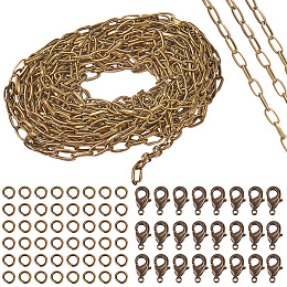 SUNNYCLUE DIY Chain Making Kits, with Unwelded Iron Cable Chains, Zinc Alloy Lobster Claw Clasps and Brass Jump Rings, Antique Bronze, 10x4.8x1.5mm, 5m