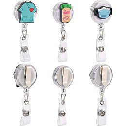 arricraft 6 Pcs Plastic Retractable Badge Reel, Cartoon Cute Retractable Badge Holders Medical Themes Decorative Badge Holder with Alligator Clips for Doctor Nurse Teacher Student