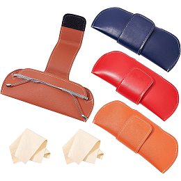 NBEADS 4 Pcs PU Leather Glasses Case, 4 Colors Soft Portable Leather Sunglasses Pouch Handmade Reading Glasses Pouch Spectacles Bag with Cleaning Cloths for Eyeglasses Storage, 6.5x2.6"