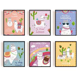 ARRICRAFT 6 Pcs/Set Unframed Canvas Wall Art Prints Cartoon Alpaca Pattern Decorative Wall Art Hanging Painting Home Artwork Decoration for Living Room Bedroom 9.8"x7.8"