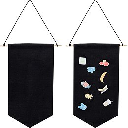 FINGERINSPIRE 2 Pcs Hangable Enamel Pin Wall Display Banner 24x12 Inch Blank Pin Display Banner with Wooden Stick Black Polyester Pennant Wall Display Banner for Badge Pin Brooch Button