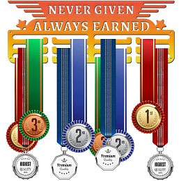 GLOBLELAND Never Given Always Earned Medal Holder Display Hanger Rack Frame for Sport Race Metal Medal Hanger for Running Gymnastics Soccer Basketball Competitions,15.75x6Inches, Gradient Color