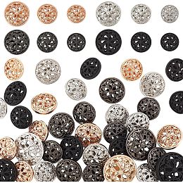 OLYCRAFT 48Pcs 4 Colors Hollow Flower Metal Shank Buttons 2mm Hole Zinc Alloy Shank Buttons 1-Hole Round Metal Buttons 18mm 20mm 25mm Vintage Antique Button for Blazer Suits Uniform Jacket