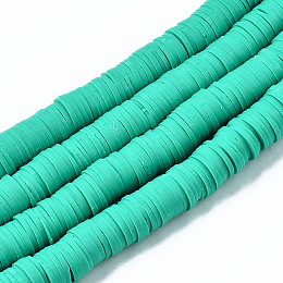 Honeyhandy Handmade Polymer Clay Beads Strands, for DIY Jewelry Crafts Supplies, Heishi Beads, Disc/Flat Round, Light Sea Green, 8x0.5~1mm, Hole: 2mm, about 350~387pcs/strand, 15.75 inch~16.14 inch(40~41cm)