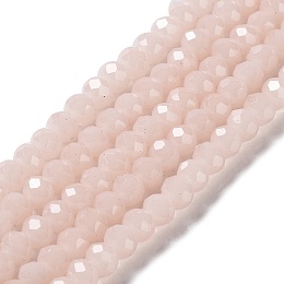 Baking Painted Imitation Jade Glass Bead Strands, Faceted Rondelle, Misty Rose, 8x6mm, Hole: 1mm, about 63~65pcs/strand, 39~40cm