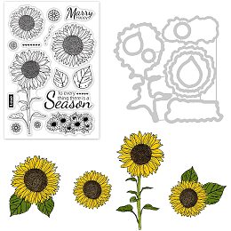 GLOBLELAND Sunflower Cut Dies and Clear Silicone Stamp Set for DIY Scrapbooking Album Decorative Wedding Invitation Card Making