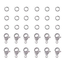 PandaHall Elite 120 pcs 4mm 304 Stainless Steel Jump Rings with 60pcs Lobster Claw Clasps for Earring Bracelet Necklace Pendants Jewelry DIY Craft Making, Stainless Steel Color