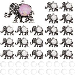 PandaHall Elite 20 Sets Elephant Pendant Trays, 20pcs Animal Photo Charms Blank Bezel with 20pcs Transparent Glass Cabochon Dome Tiles Memorial Photo Pendant for Graduation Wedding Jewelry Making，25x30mm