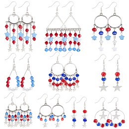SUNNYCLUE DIY Independance Day Theme Chandelier Earring Making Kit, including Acrylic & Glass Beads, Alloy Charms & Links, Brass Earring Hooks & Hoop Earring & Pins & Jump Rings & End Chains & Beads, 304 Stainless Steel Pendant, Mixed Color, 367pcs/box