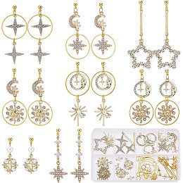 SUNNYCLUE 1 Box 8 Pairs Star Moon Sun Earrings Dangle Making Starter Kit Ancient Magic Bohemian Charms Rhinestone Glass Beads for Jewelry Making Kits Beginners Women Adults Craft Supplies, Golden