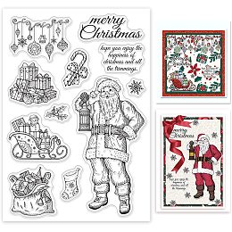 GLOBLELAND Christmas Theme Clear Stamp Christmas Santa Gifts Bags Silicone Clear Stamp Christmas Stick Sleigh Lights Gifts Rubber Transparent Seal Stamp for Card Making Photo Album Scrapbooking Decor