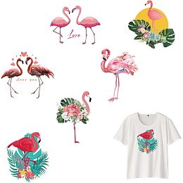 NBEADS 6 Pcs Flamingo Heat Transfer Stickers, Iron On Transfer Patches Plant Pattern DIY Heat Transfer Vinyls Stickers Iron On Decals for T-Shirt Couple Shirts Backpack Clothing Applique