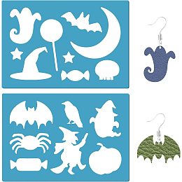 GORGECRAFT 2 Styles Halloween Earrings Making Template Pumpkin Stencils Reusable Bat Spider Witch Ghost Spider Star Moon Acrylic Cutting Stencils for Bracelets Earrings Jewelry Making Crafts Painting